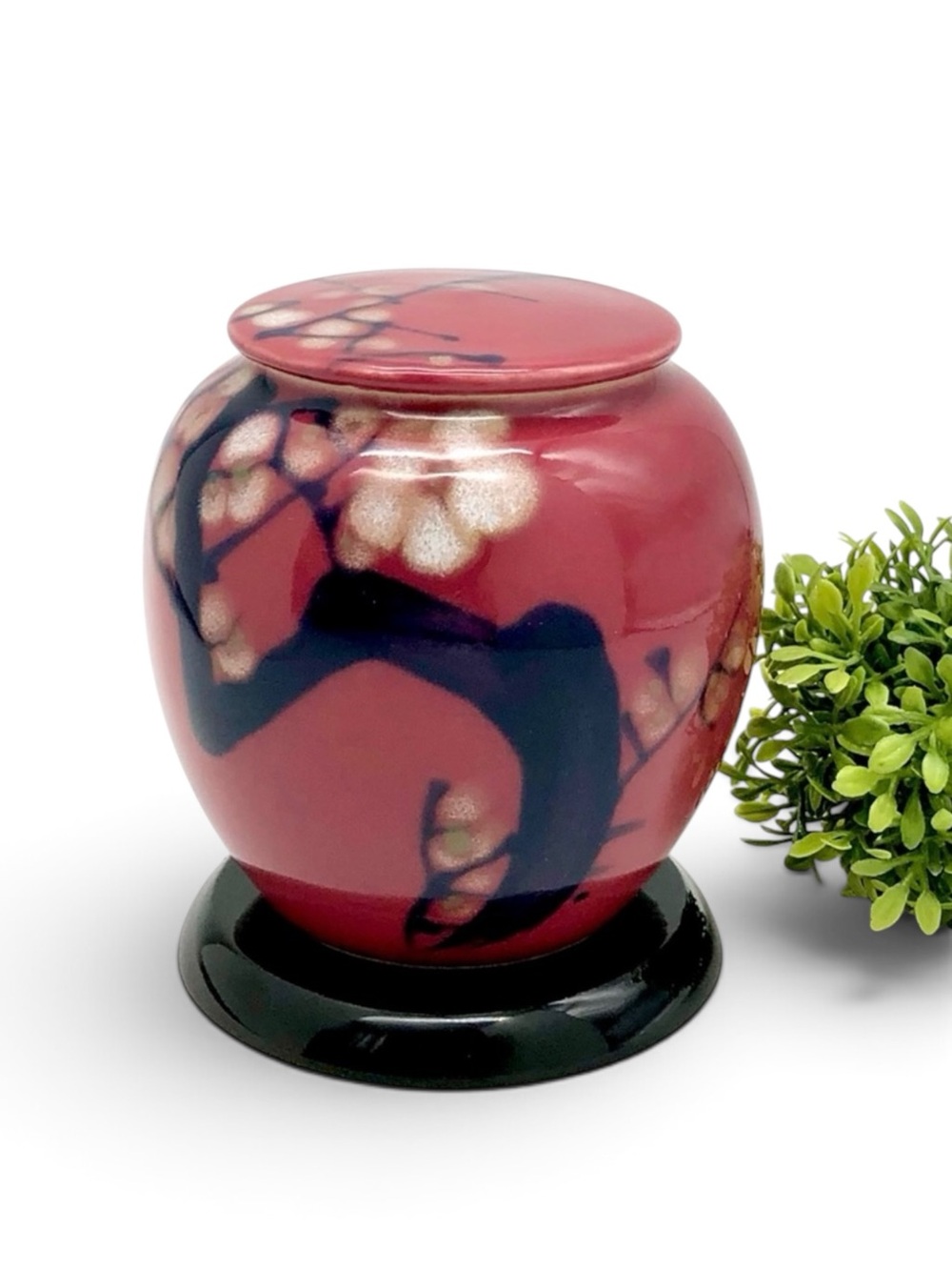 Japanese Signed Ginger Jar Mauve Hand Painted Tree Blossom With Lid Vintage